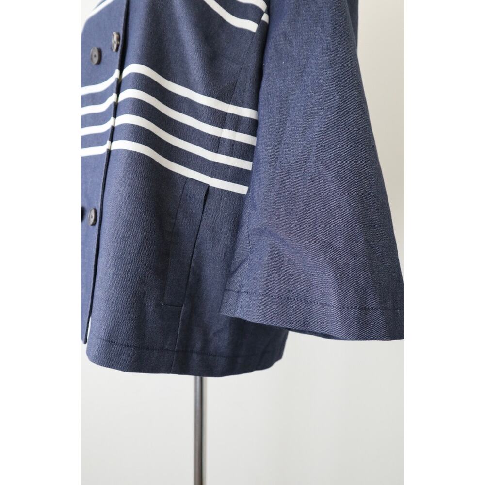 St John Size M Double Breasted Short Swing Jacket Stripe Blue 3/4 Sleeve - Picture 7 of 14